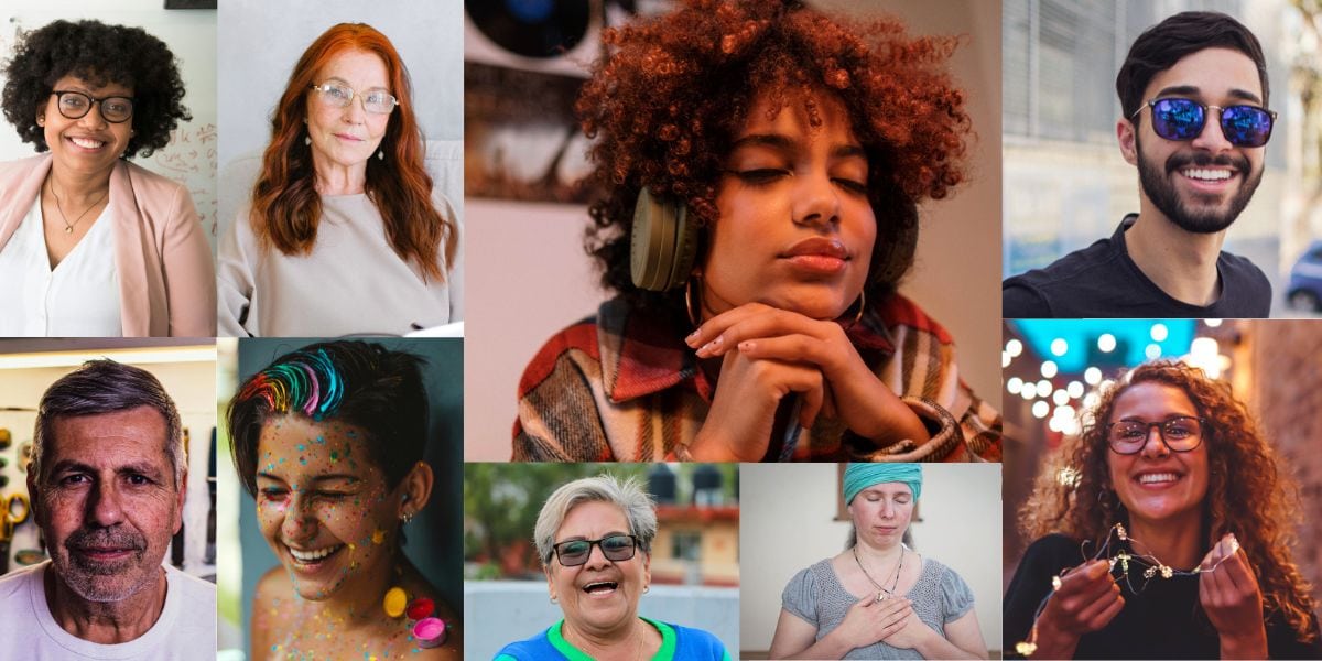 Collage of nine smiling neurodivergent adults illustrating autism in women, nonbinary, and high-masking individuals.